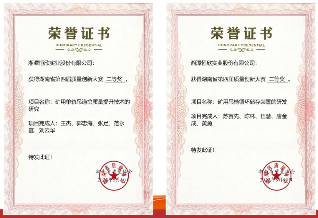 湖南省第四屆質量創新大賽二等獎